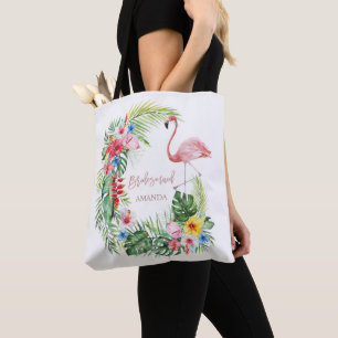 Elegant Tropical Flowers Flamingo Bridesmaid Tote Bag