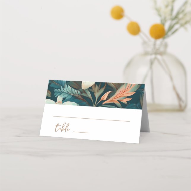 Elegant Tropical Flowers Mrs Mr Floral Wedding Place Card (Front)