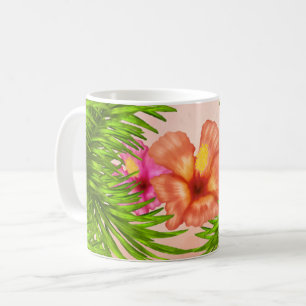 Elegant Tropical Flowers Pink Floral Green Leaves Coffee Mug