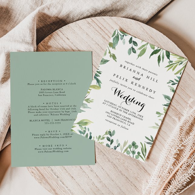 Elegant Tropical Foliage Front & Back Wedding Invitation (Creator Uploaded)
