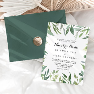 Elegant Tropical Foliage Nuestra Boda Wedding Invitation