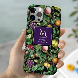 Elegant tropical fruits black pattern monogram Case-Mate iPhone 14 case