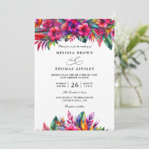 Elegant Tropical Garden Floral QR Code Wedding Invitation
