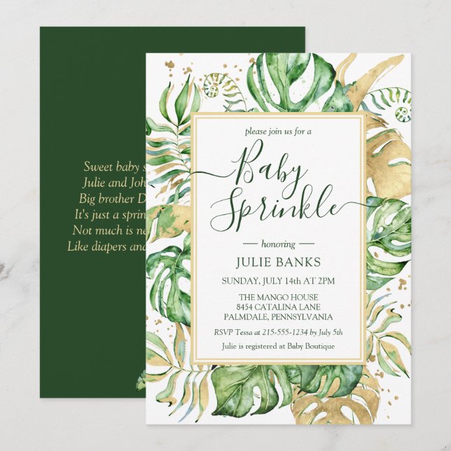 Elegant Tropical Gender Neutral Baby Sprinkle Invitation (Front/Back)