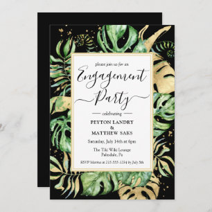 Elegant Tropical Gold & Black Engagement Party Invitation