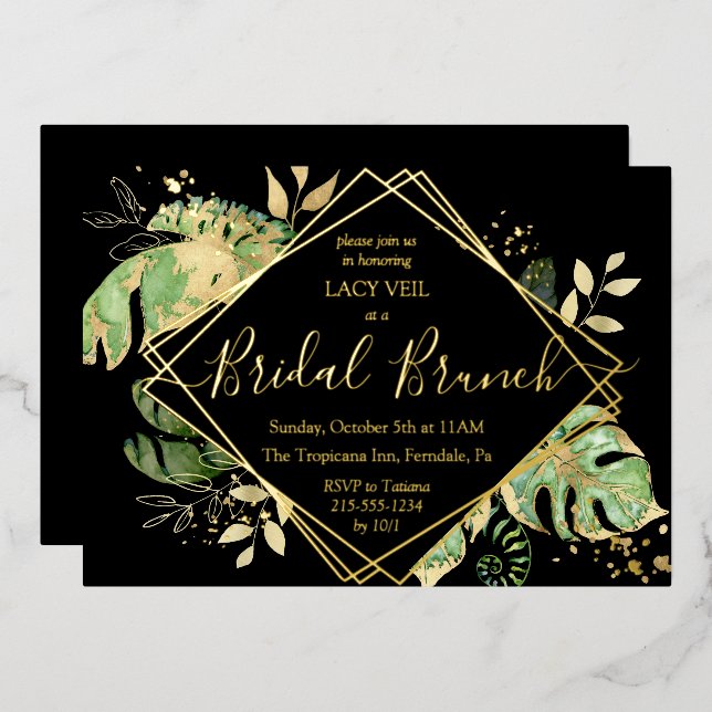 Elegant Tropical Gold Bridal Brunch Black & Gold (Front/Back)
