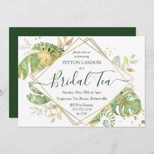 Elegant Tropical Gold & Green Bridal Shower Tea Invitation