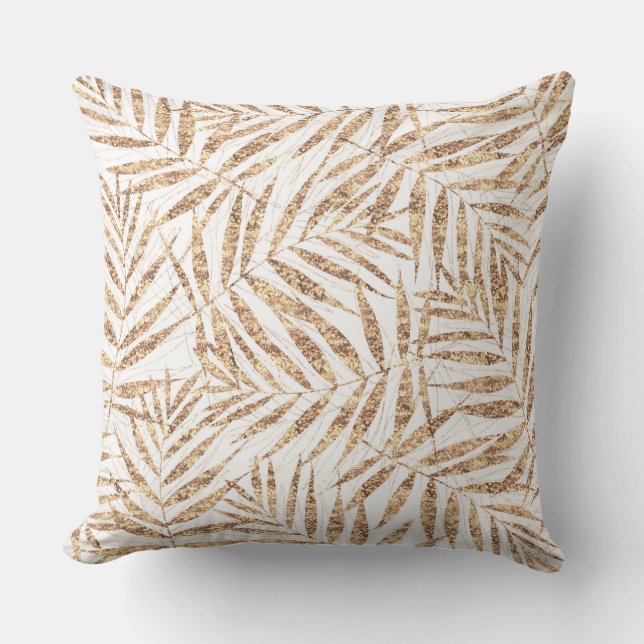 Elegant Tropical Gold Palm Leaves Cushion (Front)