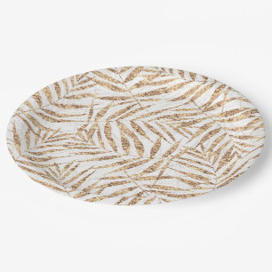Elegant Tropical Gold Palm Leaves Paper Plate