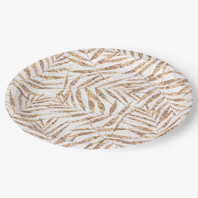 Elegant Tropical Gold Palm Leaves Paper Plate (Angled)