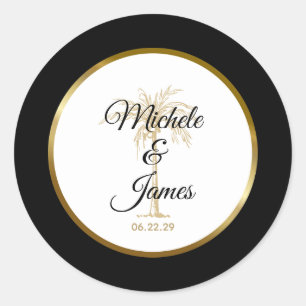 Elegant Tropical Gold Palm Tree Modern Wedding Classic Round Sticker
