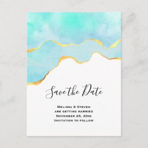 Elegant Tropical Green and Gold Save the Date Invitation Postcard