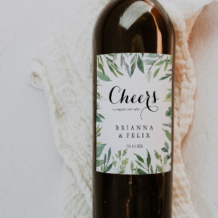 Elegant Tropical Green Cheers Wedding Wine Labels