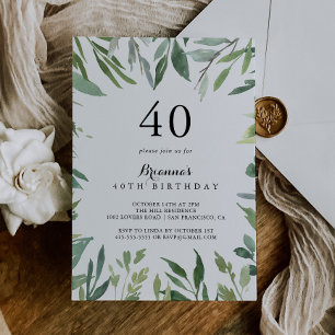 Elegant Tropical Green Foliage 40th Birthday Party Invitation