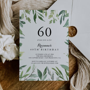 Elegant Tropical Green Foliage 60th Birthday Party Invitation