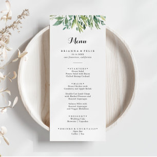 Elegant Tropical Green Foliage Calligraphy Dinner Menu
