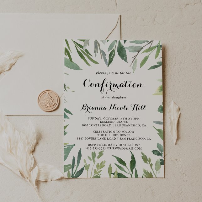 Elegant Tropical Green Foliage Confirmation Invitation (Creator Uploaded)