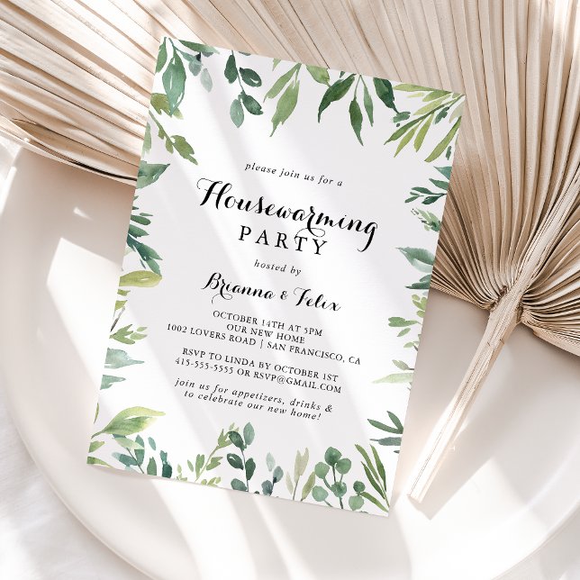 Elegant Tropical Green Foliage Housewarming Party Invitation (Creator Uploaded)