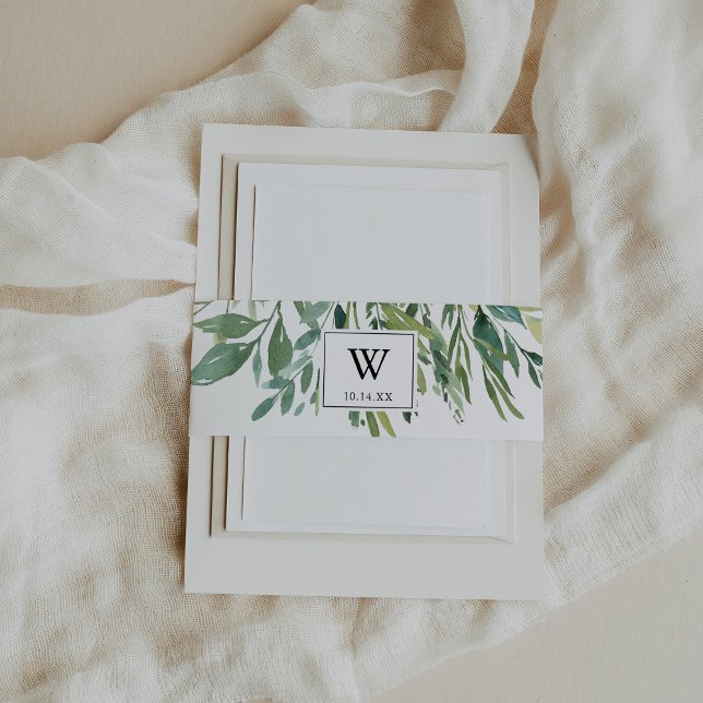 Elegant Tropical Green Foliage Wedding Invitation Invitation Belly Band (Creator Uploaded)