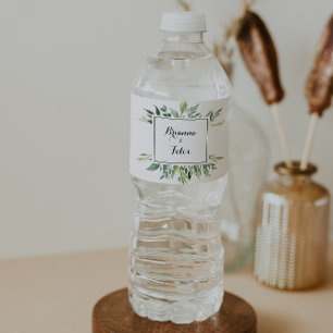 Elegant Tropical Green Foliage Wedding Water Bottle Label