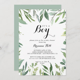 Elegant Tropical Green It's A Boy Baby Shower Invitation