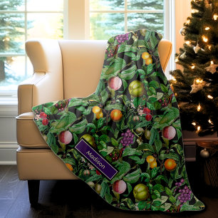 Elegant tropical green leaves and tropical fruits  fleece blanket