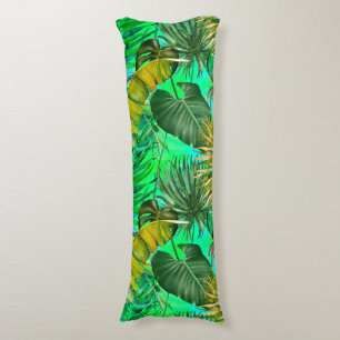 Elegant tropical green leaves yellow blue pattern body cushion