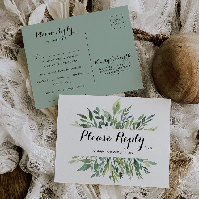 Elegant Tropical Green Menu Choice RSVP Postcard (Creator Uploaded)