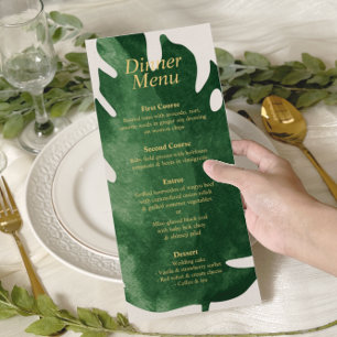 Elegant Tropical Green Monstera Leaf Wedding Menu