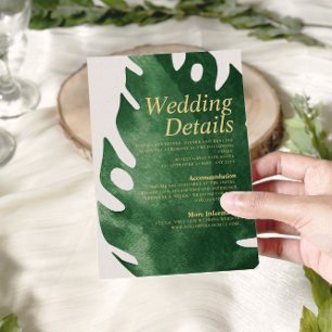 Elegant Tropical Green Monstera Wedding Details Enclosure Card