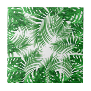 elegant Tropical green palm leaf pattern Ceramic Tile