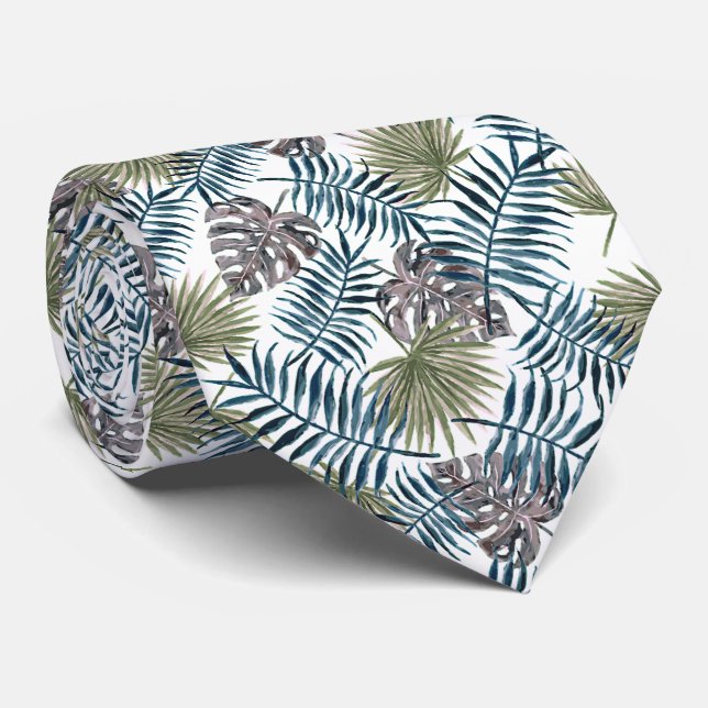 Elegant Tropical Green Palm Tree Leaves Summer Art Tie (Rolled)