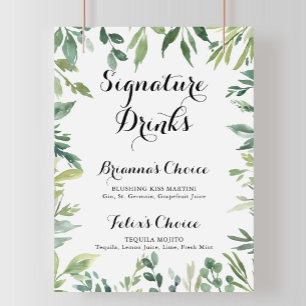 Elegant Tropical Green Signature Drinks Sign