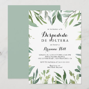 Elegant Tropical Green Spanish Bridal Shower Invitation