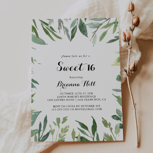 Elegant Tropical Green Sweet 16 Birthday Party Invitation