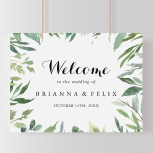 Elegant Tropical Green Wedding Welcome Sign