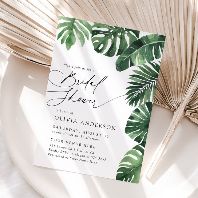 Elegant Tropical Greenery Bridal Shower Invitation (Creator Uploaded)