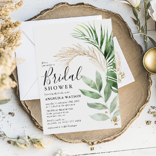 Elegant Tropical Greenery & Gold Bridal Shower Invitation
