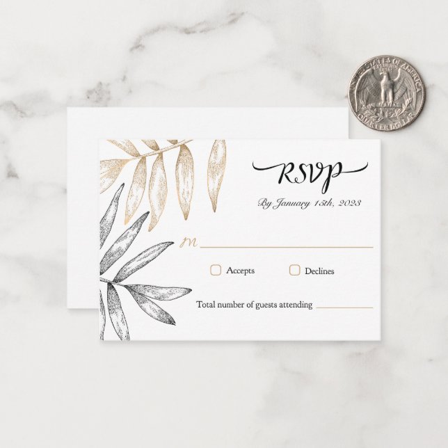 Elegant Tropical Greenery Wedding RSVP Card (Front/Back In Situ)