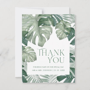 Elegant Tropical Greenery Wedding Thank You Card