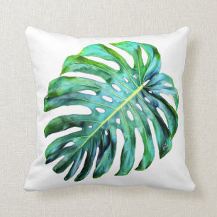 Elegant Tropical Hawaii Monstera Leaf Photograph Cushion