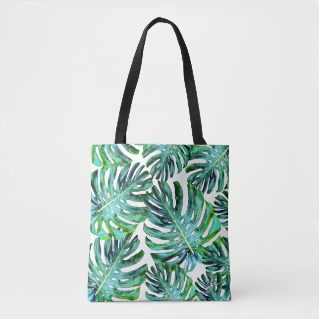 Elegant Tropical Hawaii Monstera Leaf Photograph Tote Bag (Front)