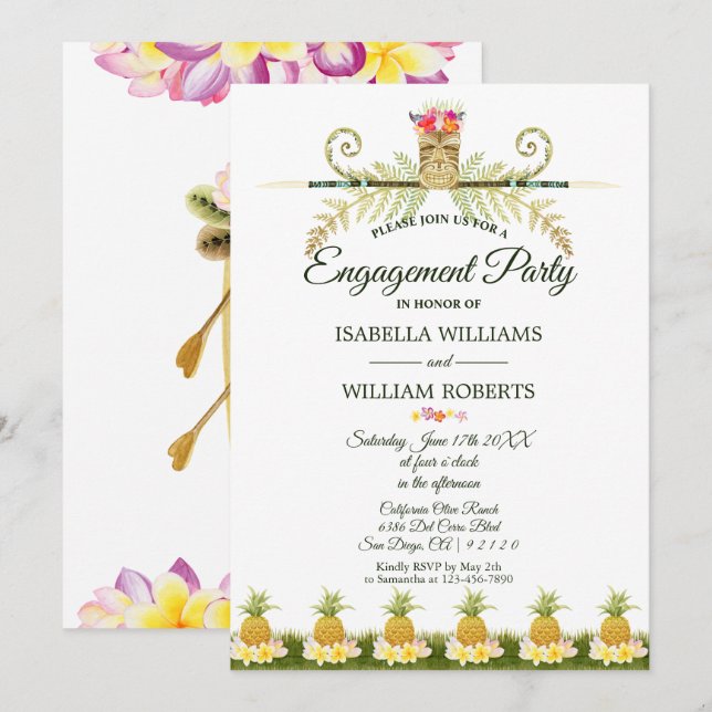 Elegant Tropical Hawaiian Summer Engagement Party Invitation (Front/Back)