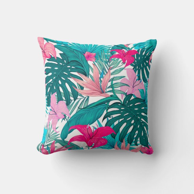 Elegant Tropical Hibiscus Flowers and Leaves | Cushion (Front)