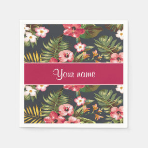 Elegant Tropical Hibiscus Flowers and Leaves Napkin