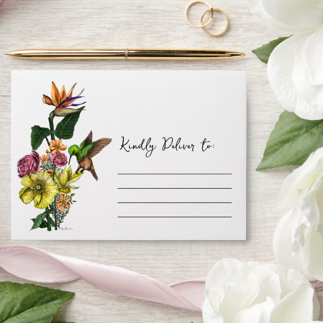 Elegant Tropical Hummingbird Floral Botanical Art Envelope (Wedding)
