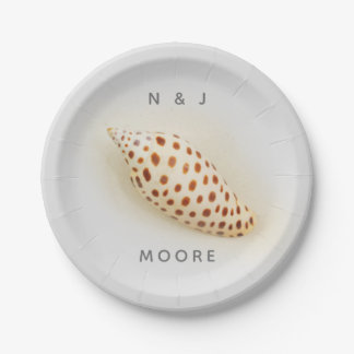 Elegant Tropical Junonia Florida Beach Shell Name Paper Plate