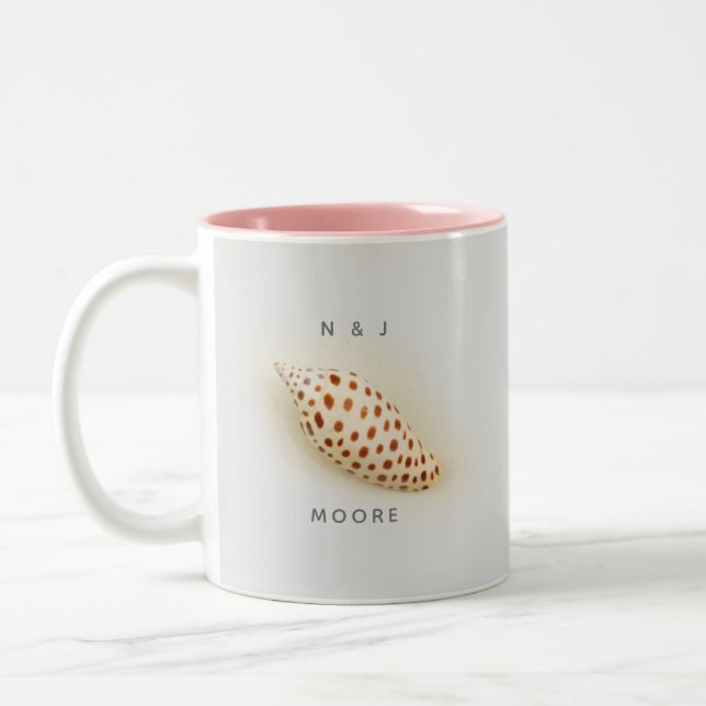 Elegant Tropical Junonia Florida Beach Shell Name Two-Tone Coffee Mug (Left)