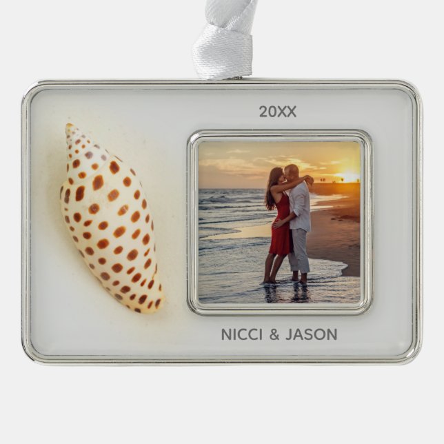 Elegant Tropical Junonia Florida Beach Shell Photo Silver Plated Framed Ornament (Front)