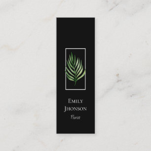 Elegant Tropical Leaf Black Mini Business Card